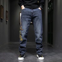 Thumbnail for Elastic Embroidery Men's Baggy Loose Hot Rap Hip Hop Jeans Denim