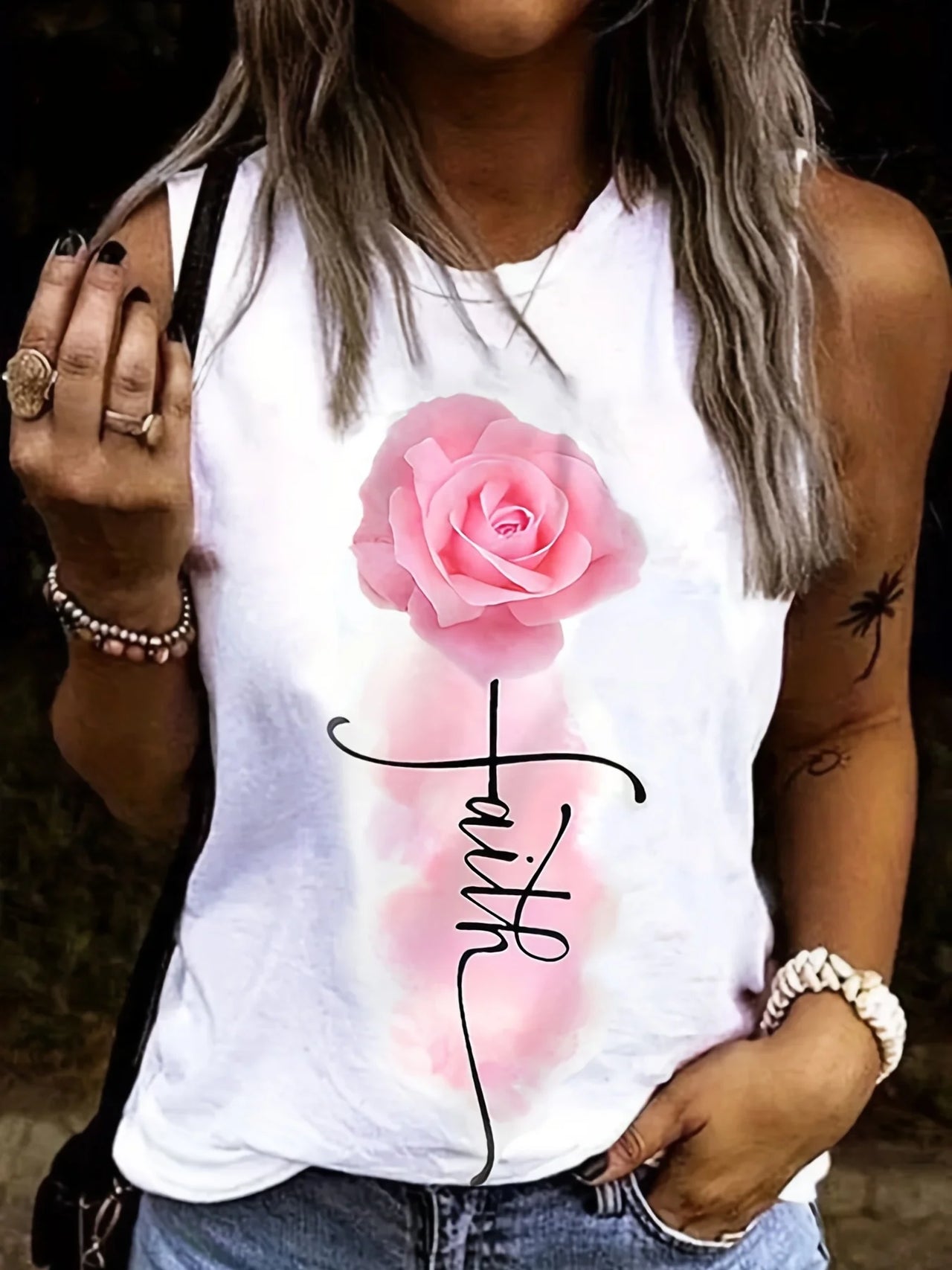 Women's Sleeveless Vest White T-shirt