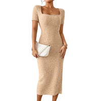 Thumbnail for Women Ribbed Midi Dress Soft Knitted Sexy Pencil Dress Casual Skinny