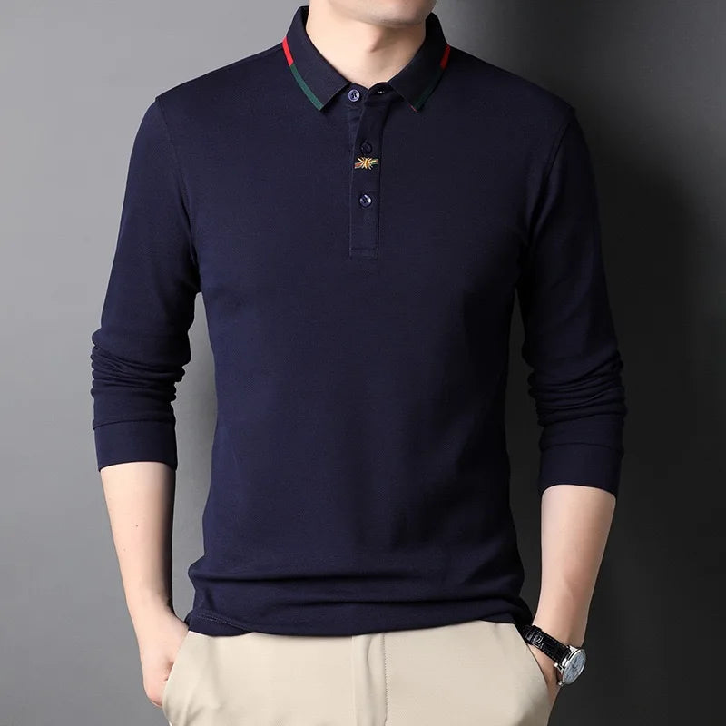 Premium Luxury Brand Long Sleeve 100% Cotton POLO Shirt Men Spring and