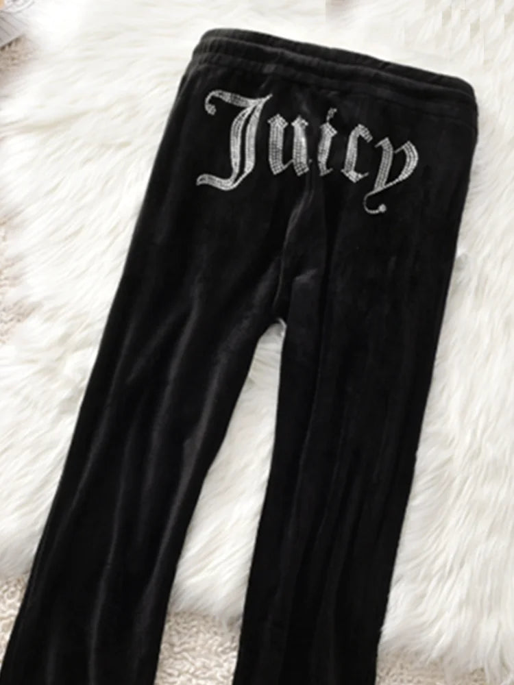 Y2k Sweatpants Velvet Wide Leg Pants with Two Side Pockets Drawstring