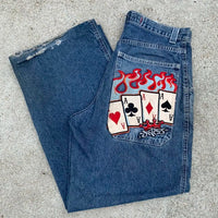 Thumbnail for JNCO Jeans Y2K Harajuku Hip Hop Poker Graphic Retro Blue Baggy Jeans