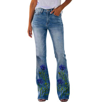 Thumbnail for New Floral Printed Loose Flared Pants for Women Jeans Stretch Harajuku