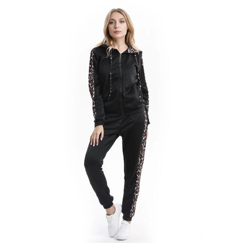 2Pcs Set Women Sport Tracksuit Zipper Hoodies Sweatshirt Pants Set