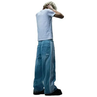 Thumbnail for High Street Hip Hop Retro Blue Distressed Striped Denim Loose Pants