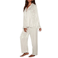 Thumbnail for Women's striped pajama set, solid French silk satin pajamas, two piece