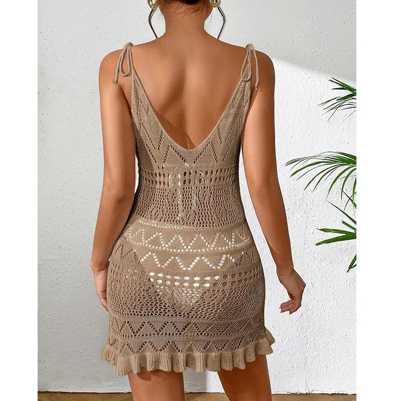 Sexy Womens Crochet Beach Dress See-through Beachwear Pareo Swimsuit