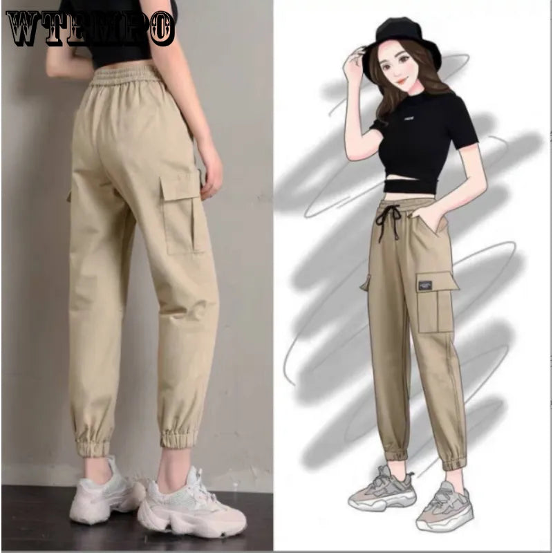 WTEMPO Overalls Women High Waist Sports Casual Pants Loose All-match