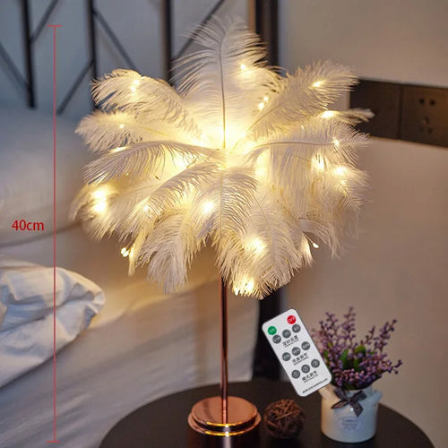 Bedroom LED Night Light Feather Table Lamp Bedside Lamp Modern Wedding