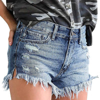 Thumbnail for Women's High Waisted Denim Shorts Summer Pocket Ripped Hem Frayed