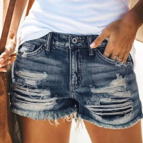 New Summer Women High Waist Button Straight Jeans Shorts Casual Female