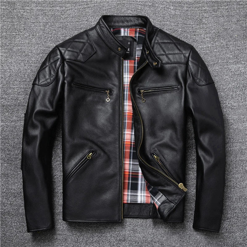 Spring and Autumn Natural Cowhide Motorcycle Jackets Men Genuine