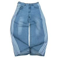 Thumbnail for High Street Hip Hop Retro Blue Distressed Striped Denim Loose Pants