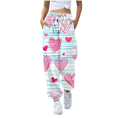 Baggy Sweatpants Women Streetwear Valentine's Day Hearts print Fashion