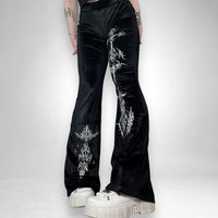 Thumbnail for Women's Gothic Style Velvet Printed Flare Pants Dark God Element