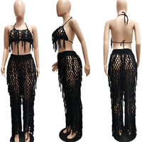 Thumbnail for Hollow Out Hand Crochet Tassel 2 Piece Sets Women Sexy Summer Beach