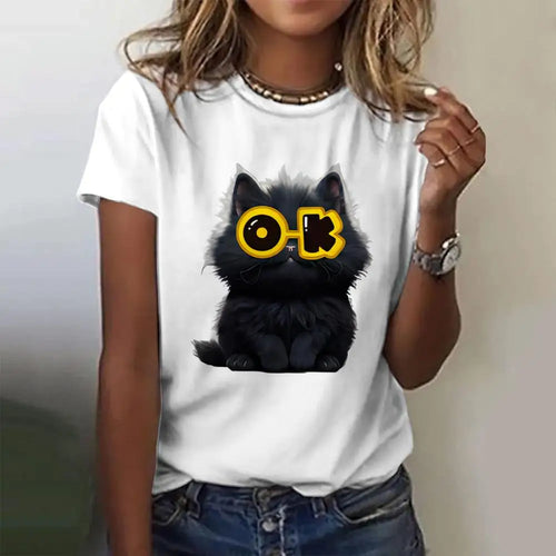 Summer Women's T Shirt Cat Print Casual Short Sleeve 3d T Shirts