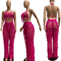 Thumbnail for Hollow Out Hand Crochet Tassel 2 Piece Sets Women Sexy Summer Beach