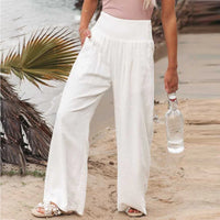 Thumbnail for Women's Wide Leg Pants Summer Solid Loose Casual Vintage Cotton Linen