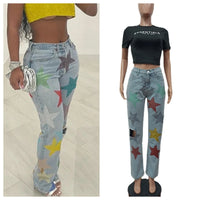 Thumbnail for Hight Waist Sequin Stars Denim Pants Hole Skinny Pencil Pants