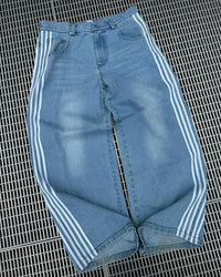 Thumbnail for High Street Hip Hop Retro Blue Distressed Striped Denim Loose Pants