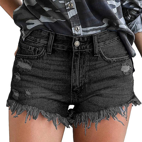 Women's High Waisted Denim Shorts Summer Pocket Ripped Hem Frayed