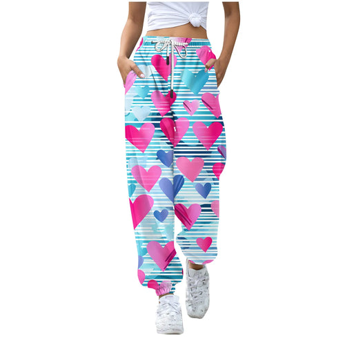 Baggy Sweatpants Women Streetwear Valentine's Day Hearts print Fashion