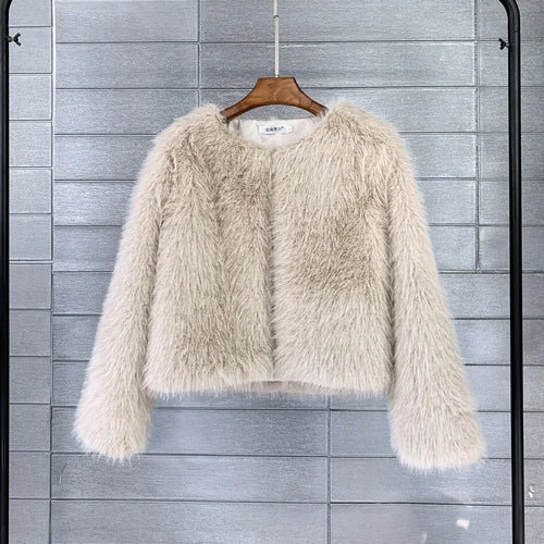 Women Fashion Lapel Faux Fur Warm Coat 2023 Autumn Winter Thicken Lady