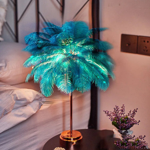 Bedroom LED Night Light Feather Table Lamp Bedside Lamp Modern Wedding