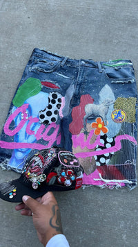 Thumbnail for Y2K Retro Hip Hop Painted Patchwork Baggy Denim Shorts Fashion Street