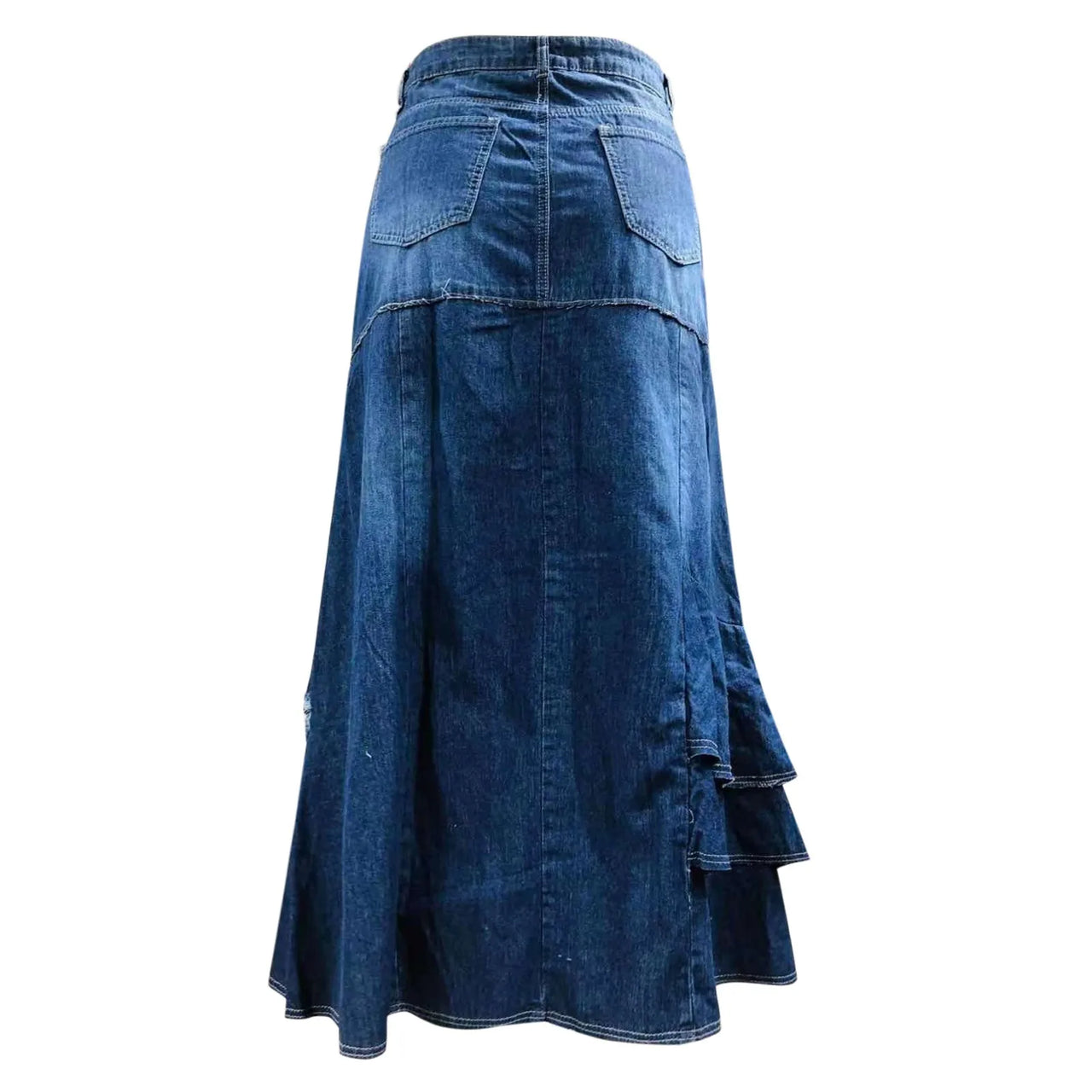 Fashion Women's Denim Skirt New High Waist Irregular Spliced Blue Maxi