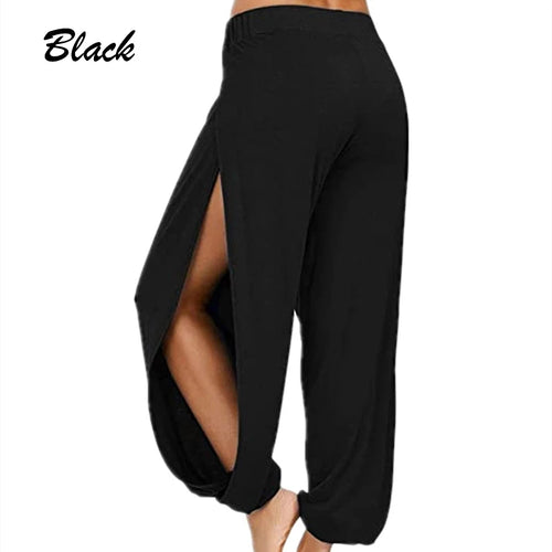 Women Fashion Yoga Pants High Waisted Slit Wide Leg Haren Pants Gym