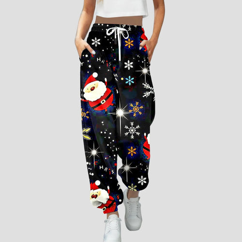 Women'S Vintage Printed Trousers Casual Loose Printed Christmas