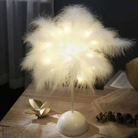 Thumbnail for Bedroom LED Night Light Feather Table Lamp Bedside Lamp Modern Wedding