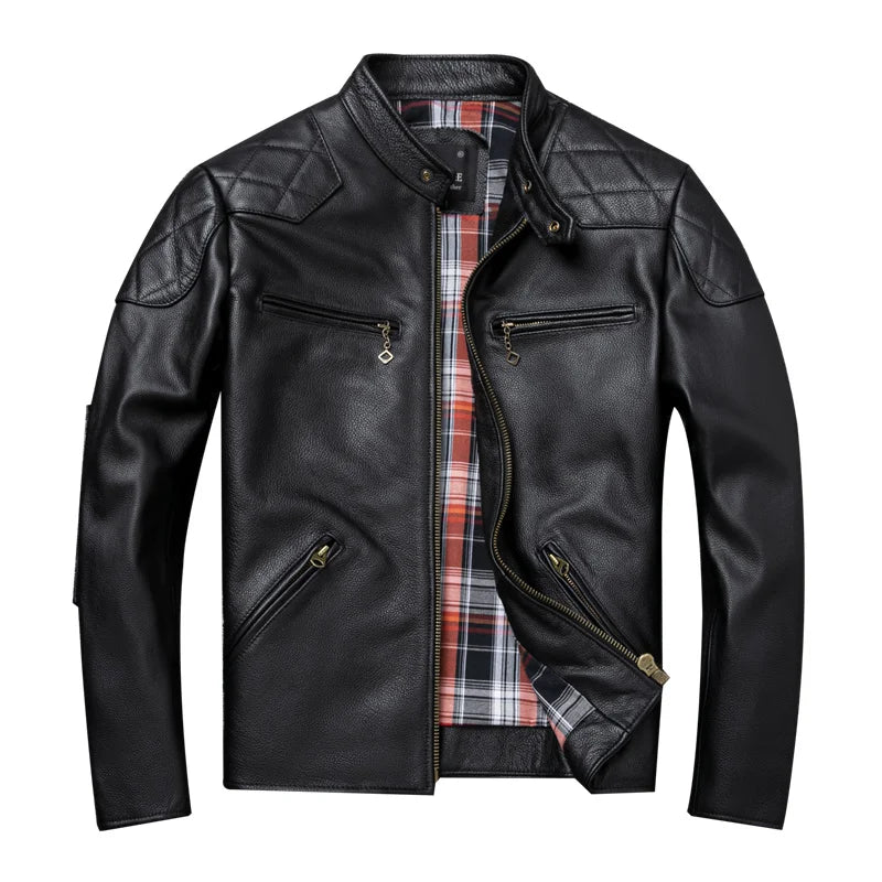 Spring and Autumn Natural Cowhide Motorcycle Jackets Men Genuine