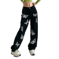 Thumbnail for White Butterfly Print Pants Fashion Harajuku Baggy Cargo Denim Jeans