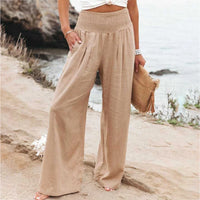 Thumbnail for Women's Wide Leg Pants Summer Solid Loose Casual Vintage Cotton Linen