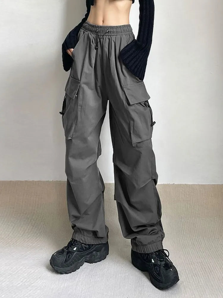 HOUZHOU Harajuku Oversized Cargo Parachute Pants Women Streetwear