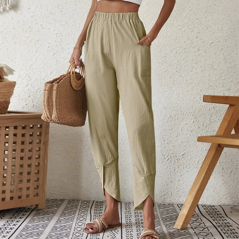 Ladies Cotton Linen Harem Pants Women'S Solid Color Casual Loose Pants