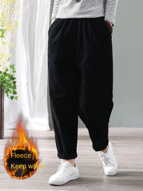 Velvet Warm Winter Pants for Women Elastic Waist Corduroy Harem Pant