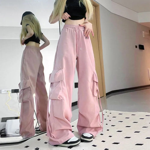 HOUZHOU Harajuku Oversized Cargo Parachute Pants Women Streetwear