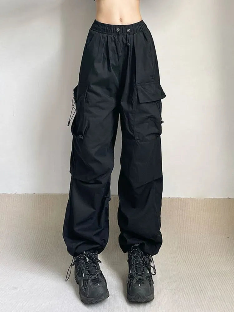 HOUZHOU Harajuku Oversized Cargo Parachute Pants Women Streetwear