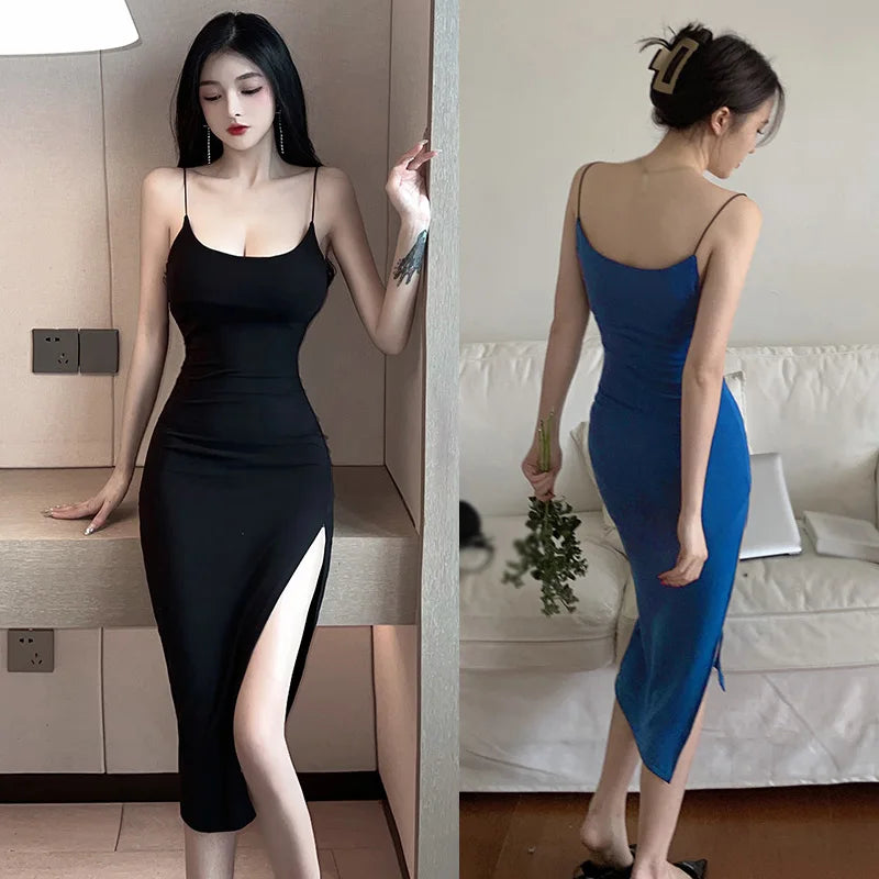 Women Slim Sexy Split Dress Elastic Tight Party Elegant Female Long