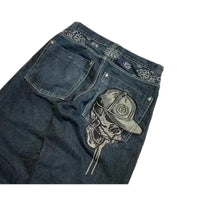 Thumbnail for 2024 High Street Embroidered New Skull Jeans Y2K Washed Gothic High