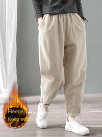 Thumbnail for Velvet Warm Winter Pants for Women Elastic Waist Corduroy Harem Pant