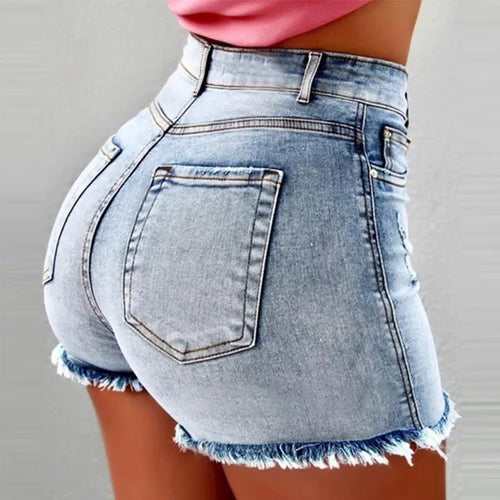 Trendy Mid-Rise Women's Denim Shorts with Frayed Edges and Tassels