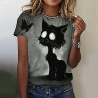 Thumbnail for Summer Women's T Shirt Cat Print Casual Short Sleeve 3d T Shirts