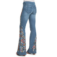 Thumbnail for Blue Jeans Women Stretch Floral Embroidered Flared Jeans Fashion High