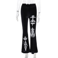 Thumbnail for Women's Gothic Style Velvet Printed Flare Pants Dark God Element