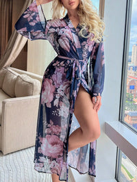 Thumbnail for Summer Autumn Floral Print Women's Bathrobe Print Belted Bridesmaid